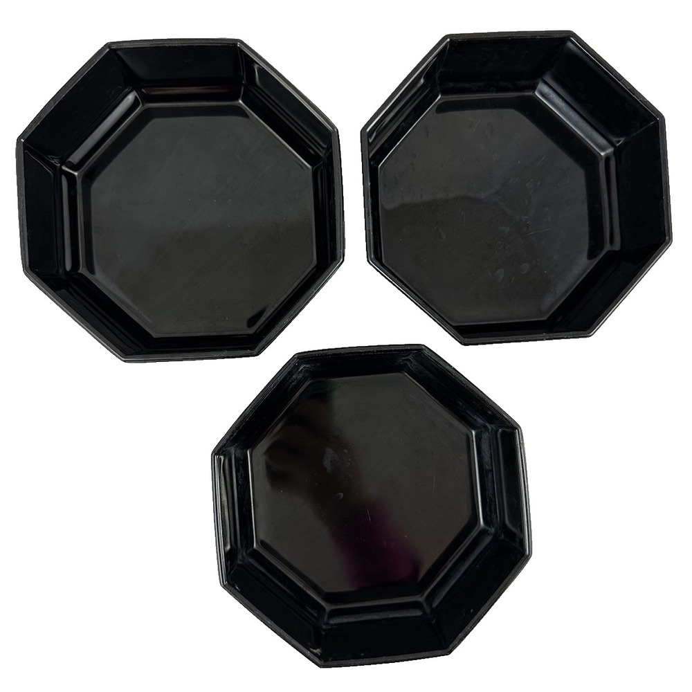Arcoroc Octime Black Bowls 5.5" Cereal/Soup Glossy Glass France Set Of 3 Vtg 80s